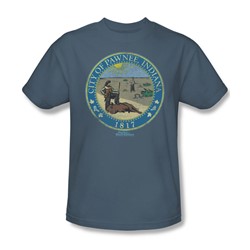 Nbc - Distressed Pawnee Seal Adult T-Shirt In Slate