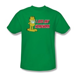Garfield - I Ate My Homework Adult T-Shirt In Kelly Green
