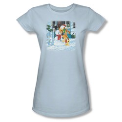 Garfield - Snow Fun Juniors T-Shirt In Light Blue