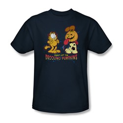 Garfield - Drooling Pumpkins Adult T-Shirt In Navy