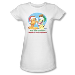 Garfield - Merry And Striped Juniors T-Shirt In White