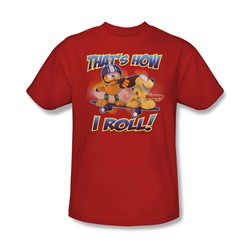 Garfield - How I Roll Adult T-Shirt In Red