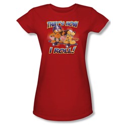 Garfield - How I Roll Juniors T-Shirt In Red