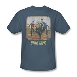 Star Trek - St / Running Cartoon Crew Adult T-Shirt In Slate