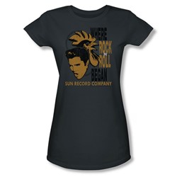 Sun Records - Elvis & Rooster Juniors T-Shirt In Charcoal
