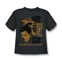 Sun Records - Elvis & Rooster Little Boys T-Shirt In Charcoal