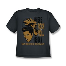 Sun Records - Elvis & Rooster Big Boys T-Shirt In Charcoal
