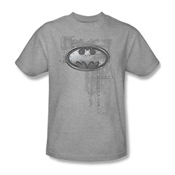 Batman - Riveted Metal Logo Adult T-Shirt In Heather