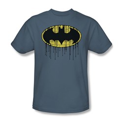 Batman - Dripping Brick Wall Shield Adult T-Shirt In Slate