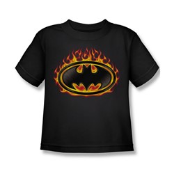Batman - Bat Flames Shield Little Boys T-Shirt In Black