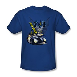 Batman - By Air And By Land Adult T-Shirt In Royal Blue