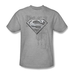 Superman - Riveted Metal Shield Adult T-Shirt In Heather