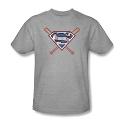 Superman - Crossed Bats Adult T-Shirt In Heather