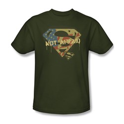Superman - Not Afraid Adult T-Shirt In Military Green