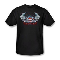 Superman - Chrome Wings Shield Adult T-Shirt In Black