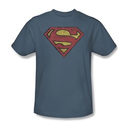 Superman - Gritty Shield Adult T-Shirt In Slate