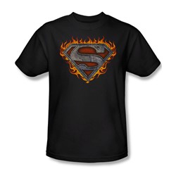 Superman - Iron Fire Shield Adult T-Shirt In Black