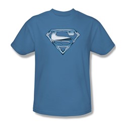 Superman - Tribal Chrome Shield Adult T-Shirt In Carolina Blue