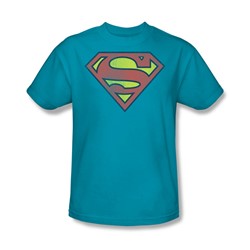 Dc Comics - Supes Logo Distressed Adult T-Shirt In Turquoise