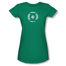Dc Comics - Distressed Lantern Logo Juniors T-Shirt In Kelly Green