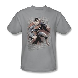 Justice League - Superman Bricks Adult T-Shirt In Silver