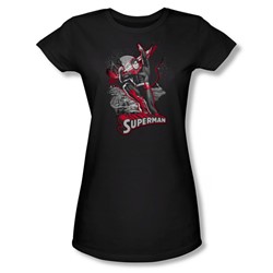 Justice League - Superman Red & Gray Juniors T-Shirt In Black