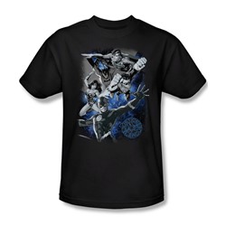 Justice League - Galactic Attack Nebula Adult T-Shirt In Black