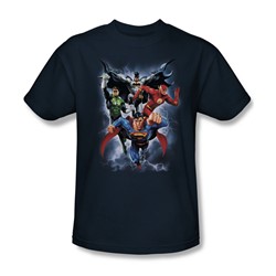 Justice League - The Coming Strom Adult T-Shirt In Navy