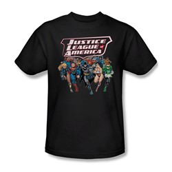 Justice League - Charging Justice Adult T-Shirt In Black