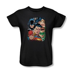 Justice League - Up Close And Personal Womens T-Shirt In Black