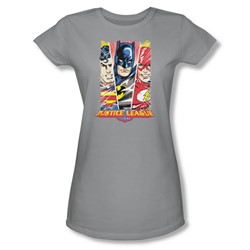 Justice League - Hero Triptych Juniors T-Shirt In Silver