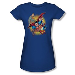 Justice League - Superman Collage Juniors T-Shirt In Royal Blue