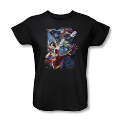 Justice League - Galactic Attack Color Womens T-Shirt In Black