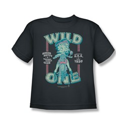 Betty Boop - Wild One Big Boys T-Shirt In Charcoal