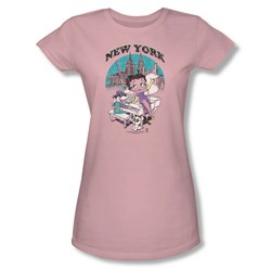 Betty Boop - Singing In New York Juniors T-Shirt In Pink
