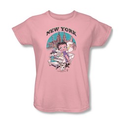 Betty Boop - Singing In New York Womens T-Shirt In Pink