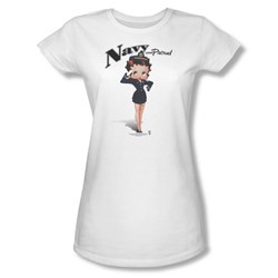 Betty Boop - Navy Boop Juniors T-Shirt In White