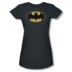 Batman - Distressed Shield Juniors T-Shirt In Charcoal