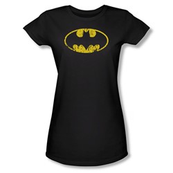 Batman - Classic Logo Distressed Juniors T-Shirt In Black