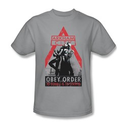 Batman: Arkham City - Obey Order Adult T-Shirt In Silver