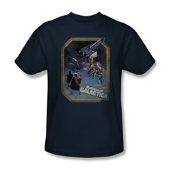 Battlestar Galactica - Poster Iorn On Adult T-Shirt In Navy