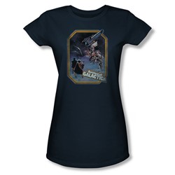 Battlestar Galactica - Poster Iorn On Juniors T-Shirt In Navy