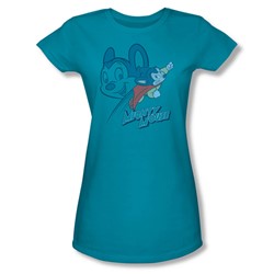 Mighty Mouse - Double Mouse Juniors T-Shirt In Turquoise