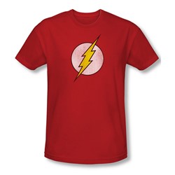 The Flash - Flash Logo Distressed Slim Fit Adult T-Shirt In Red