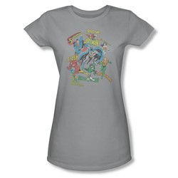 Justice League - Super Collage Juniors T-Shirt In Silver