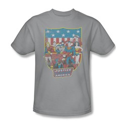 Justice League - Jla American Shield Adult T-Shirt In Silver