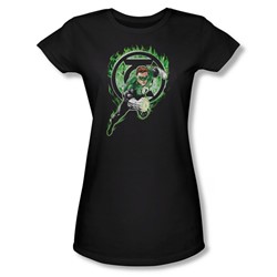 Green Lantern - Green Chrome Logo Juniors T-Shirt In Black