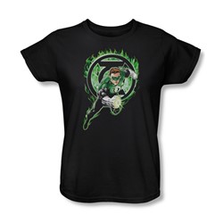 Green Lantern - Green Chrome Logo Womens T-Shirt In Black