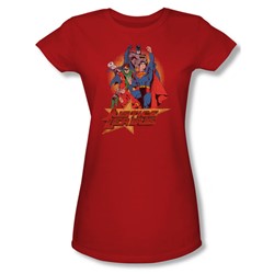 Justice League - Raise Your Fist Juniors T-Shirt In Red