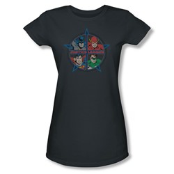 Justice League - Four Heroes Juniors T-Shirt In Charcoal